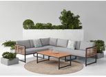 KONIFERA Gartenlounge-Set »Lamia«, (Set, 14 tlg., 2x3er Sofa, 1x Tisch 110x60x42cm, inkl. Auflagen, inkl. 2 Dekokissen), Stahl, Akazienholz, verschiedene Stellmöglichkeiten, Loungeset