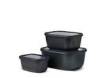 Mepal Vorratsdosenset Cirqula , Schwarz , Kunststoff , 3-teilig , 0.75 L , 25.0x20.0x15 cm , mikrowellengeeignet, auslaufsicher, Deckel mit