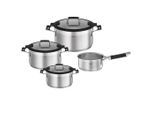 Rösle Kochtopfset Silence Pro, Edelstahl, Metall, 4-teilig, 24 cm,16 cm, 8,7 L,2,9 L,1,9 L,1,4 L, 31x55x23.5 cm, Messskala, geschmacksneutral, Kochen, Töpfe, Topfsets