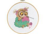 Stickbild "Strickende Eule", Ø 20 cm