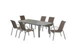 Gardenson Gartenset , Silberfarben , Metall, Textil , 7-teilig , Uni , Tisch ausziehbar, Stühle stapelbar, Tische mit Glasplatte , Gartenmöbel, Gartengarnituren
