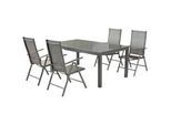 Gardenson Gartenset , Braun, Silberfarben , Metall, Textil , 5-teilig , Uni , Tisch ausziehbar, Stuhl klappbar, Tisch mit Glasplatte, platzsparend verstaubar, Rückenlehne mehrfach verstellbar , Gartenmöbel, Gartengarnituren