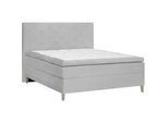 Welnova Boxspringbett , Grau , Textil , Eiche , H3 + H4 , 7-Zonen , 180x200 cm , Matratze, gepolstertes Kopfteil, Topper durchgehend , Schlafzimmer, Betten, Boxspringbetten