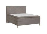 Welnova Boxspringbett , Graubraun , Textil , Eiche , H4 , 7-Zonen , 160x200 cm , Matratze, gepolstertes Kopfteil, Topper durchgehend , Schlafzimmer, Betten, Boxspringbetten