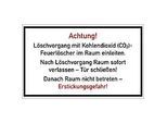 moedel Warnschild „Löschvorgang mit CO2-Feuerlöscher im Raum“, gemäss DGUV 205-034, L 150 x B 250 mm, Folie, weiss-rot-schwarz