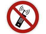 moedel Verbotsschild "Eingeschaltete Mobiltelefone verboten", nach ISO 7010, Aluminium, Ø 200 mm