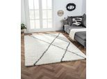 Hochflor-Teppich "My Shaggy Raute", beige (creme, dunkelgrau), B:160cm H:37mm L:230cm, Polypropylen (PP), MYFLAIR MÖBEL & ACCESSOIRES, Teppiche, Hochflor-Teppich, Shaggy, Scandi Rauten Design, leicht glänzend, extra flauschig