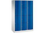 C+P Kombi-Schliessfachschrank Resisto, 3 Abteile, 8 Fächer, B 1148 x T 540 x H 1950 mm, Lichtgrau/Enzianblau