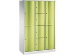 C+P Kombi-Schliessfachschrank Resisto, 3 Abteile, 8 Fächer, B 1148 x T 540 x H 1950 mm, Lichtgrau/Clowngrün