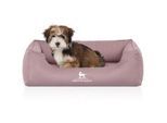 Knuffelwuff Orthopädisches Wasserabweisendes Hundebett Leon aus Velours mit Handwebcharakter hellrosa M-L