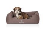 Knuffelwuff Orthopädisches Hundebett Leano aus Velours mit Handwebcharakter braun M-L