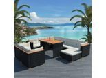 vidaXL 10-tlg. Garten-Lounge-Set mit Auflagen Poly Rattan Schwarz