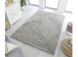 Wollteppich FLAIR RUGS "LINO LEAF", grau, B:120cm H:10mm L:170cm, Wolle, Teppiche, Hoch-Tief Effekt