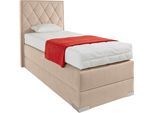 Boxspringbett, beige (dunkelbeige), B:100cm L:212cm, Bezug der Obermatratze: 100% Polyester, Bezug abnehm- und waschbar bis 60C;Unterbox und Kopfteil: Microvelours-Bezug (100% Polyester), WESTFALIA SCHLAFKOMFORT, Komplettbetten, Boxspringbett