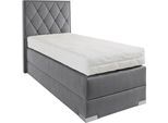 Boxspringbett, grau (dunkelgrau), B:100cm L:212cm, Bezug der Obermatratze: 100% Polyester, Bezug abnehm- und waschbar bis 60C;Unterbox und Kopfteil: Microvelours-Bezug (100% Polyester), WESTFALIA SCHLAFKOMFORT, Komplettbetten, Boxspringbett