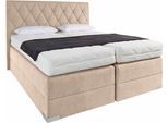 Boxspringbett, beige (dunkelbeige), B:190cm L:212cm, Bezug der Obermatratze: 100% Polyester, Bezug abnehm- und waschbar bis 60C;Unterbox und Kopfteil: Microvelours-Bezug (100% Polyester), WESTFALIA SCHLAFKOMFORT, Komplettbetten, Boxspringbett