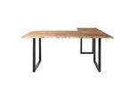 Mid.you Eckschreibtisch , Akaziefarben , Holz , Akazie , massiv , Freiform , Kufe , 180x180 cm , Handmade in India , seitenverkehrt montierbar , Holzmöbel, Holztische, Schreibtische Holz, Schreibtische Holz