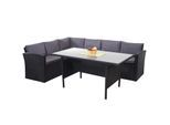 Poly-Rattan-Garnitur MCW-A29, Gartengarnitur Sitzgruppe Lounge-Esstisch-Set, schwarz ~ Kissen dunkelgrau