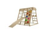 Juskys Maxi Klettergerüst für Kinder - Indoor Spielplatz mit Rutsche, Kletterwand & Schaukel - Natur