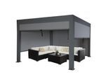 Pergola MCW-L46 mit Seitenwand, Gartenpavillon Lamellen-Pavillon Rollo, 10cm-Alu-Gestell, sturmfest 3x4m ~ anthrazit