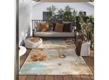 Outdoorteppich WECON HOME "Beach Flower", bunt (beige,hellblau,gelb), B:300cm H:5mm L:400cm, Polypropylen, Teppiche, Outdoorteppich, Läufer, für Innen & Außen, pflegeleicht, Hoch-Tief Effekt
