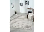 Teppich "Luana 1, LAGERRÄUMUNG", beige (cream, hellgrau, braun), B:140cm H:10mm L:200cm, Polyester, MYFLAIR MÖBEL & ACCESSOIRES, Teppiche, Teppich, Kurzflor, Sisal Optik, Hoch-Tief Effekt, mit Fransen, besonders weich