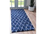 Hochflor-Läufer "Temara Shag, LAGERRÄUMUNG", blau (marineblau, elfenbeinfarben), B:79cm H:51mm L:305cm, Polypropylen (PP), MYFLAIR MÖBEL & ACCESSOIRES, Teppiche, Teppich-Läufer, gewebt, Rauten Design, weich & kuschelig