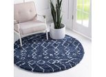 Hochflor-Teppich "Temara Shag, LAGERRÄUMUNG", blau (marineblau, elfenbeinfarben), B:152cm H:51mm L:152cm Ø:152cm, Polypropylen (PP), MYFLAIR MÖBEL & ACCESSOIRES, Teppiche, gewebt, Scandi Design, ideal im Wohnzimmer & Schlafzimmer