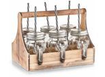 Zeller Present Glas, (Set, 6 tlg.), je 6 Gläser, Deckel und Strohhalme, in praktischer Holzkiste