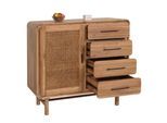 Kommode MCW-M47, Schrank Sideboard Highboard, Staufächer Schublade, Rattan Akazie Massiv-Holz gebeizt 101x109x45cm 44kg