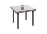 Poly-Rattan Gartentisch Chieti, Esstisch Beistelltisch Tisch mit Glasplatte, 80x80cm ~ grau