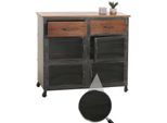Kommode MCW-N28, Schrank, Rollen 2 Schubladen, 3D-Struktur Industrial Retro Metall Holz 90x100x40cm ~ schwarz, braun