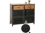 Kommode MCW-N28, Schrank, Rollen 2 Schubladen, 3D-Struktur Industrial Retro Metall Holz 90x100x40cm ~ schwarz, natur