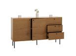 Kommode MCW-N78, Sideboard, 3 Schubladen 2 Türen, skandinavischer Stil Metall Holz Melamin MVG 85x150x40cm ~ natur