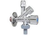 ALBERTONI Kombi-Eckventil 1/2'' x 3/8'' x 3/4'' - selbstd. - verchromt - mit Rückflussver., Schieberosette (Ø 56 mm)