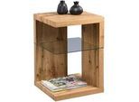 Xora Beistelltisch , Eichefarben , Glas, Holzwerkstoff , quadratisch , Bodenplatte , 40x60x40 cm , offenes Fach , Wohnzimmer, Wohnzimmertische, Beistelltische