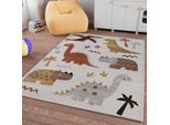 Kinderteppich SMART KIDS "T-Rex & Friends", beige (sand,beige,bunt), B:120cm H:10mm L:170cm, Polypropylen, Teppiche, Kinderteppich, Moderner Spielteppich, strapazierfähig, pflegeleicht, Konturenschnitt