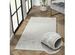 Teppich "My Type 2, LAGERRÄUMUNG", beige (cream, hellgrau, weiß), B:80cm H:10mm L:150cm, Polyester, MYFLAIR MÖBEL & ACCESSOIRES, Teppiche, Teppich, Kurzflor, Ethno-Style, besonders weich durch Microfaser, mit Fransen