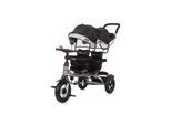 Babyshoppen Zwillingsdreirad 2Play, Lenkstange zwei verstellbare Sitze drehbar schwarz grau