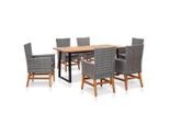 vidaXL 7-tlg. Garten-Essgruppe Poly Rattan und Akazienholz Grau