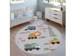 Paco Home Kinderteppich »Bino 579«, rund, 4 mm Höhe, Spielteppich, Motiv Autos & Baustelle, Kinderzimmer