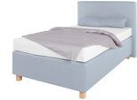 Boxspringbett, blau (strukturstoff hellblau), Liegefläche B/L: 120cm x 200cm, H3, 7-Zonen-Kaltschaummatratze, WESTFALIA SCHLAFKOMFORT, Komplettbetten, Boxspringbett, mit Zierkissen