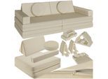 tectake® Spielsofa, 8-teilig, flexible Anordnung, Leinenbezüge, abnehmbar und waschbar, stapelbar