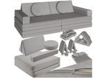 tectake® Spielsofa, 8-teilig, flexible Anordnung, Leinenbezüge, abnehmbar und waschbar, stapelbar