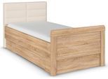 Stauraumbett RAUCH "Bett Einzelbett Stollenbett Bettkästen EVELYN", braun (eiche sonoma), B:109cm H:100cm L:214cm, Betten, Stauraumbett, in Komforthöhe mit Polsterkopfteil sowie Schubladen MADE IN GERMANY