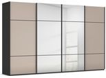 Schwebetürenschrank RAUCH "Kleiderschrank Schrank Garderobe Schlafzimmerschrank SCALE-TRIO", beige (schwarz, glas fango, griffleisten schwarz), B:360cm H:223cm T:68cm, Holzwerkstoff, Schränke, Schwebetürenschrank, edle dreigeteilte Front mit 2 Zierleisten Spiegel/Glas MADE IN GERMANY