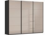 Schwebetürenschrank RAUCH "Kleiderschrank Schrank Garderobe Schlafzimmerschrank SCALE-FYRA", beige (schwarz, glas fango, griffleisten schwarz), B:271cm H:223cm T:68cm, Holzwerkstoff, Schränke, Schwebetürenschrank, edle viergeteilte Türen mit Glas-Front viele Farben MADE IN GERMANY