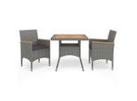 vidaXL 3-tlg. Garten-Essgruppe Grau Poly Rattan und Akazienholz