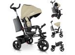 KIDIZ® Dreirad 5in1 Kinderdreirad mit Schubstange Lenksystem Stange ab 1 Jahr vorwärts und Rückwärtsfahrt Jogger , Korb Tasche Getränkehalter Sonnendach Gummiräder, Buggy Fahrrad Baby Klappbar