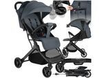 tectake® Buggy-Kinderwagen, Einhand-Klappmechanismus, mit 5-Punkt-Gurt, Feststellbremse, Schutzbügel, pulverbeschichtetes Stahlgestell und pflegeleichter Stoffbezug, für 0 bis 36 Monate geeignet, Belastbarkeit 15 kg